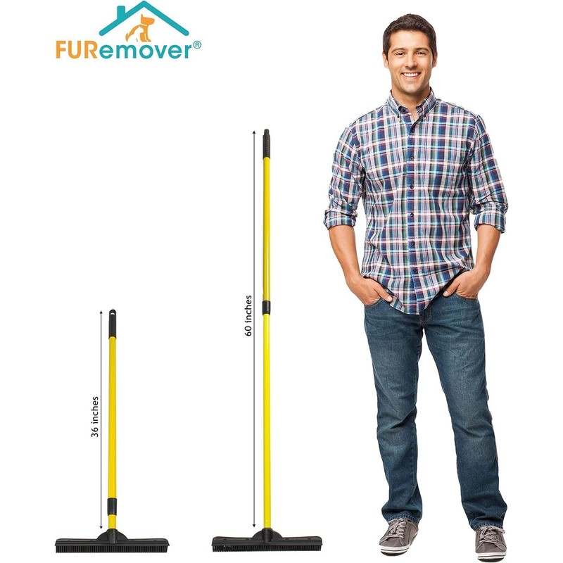 FURemover Original Pet Hair Rubber Broom with Squeegee, with 58”