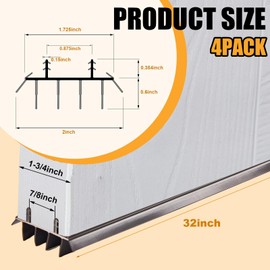 Pushglossy 4 Pcs 32" Long 1 3/4" Wide Replacement Door Bottom with Vinyl Fins Door Threshold Seal Bottom of Door Weatherstrip Kerf Weather Stripping for Doors, Brown