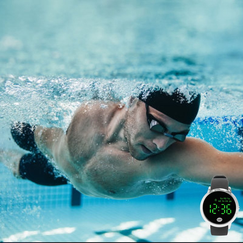 Men Digital Watch Round Color Screen Waterproof Backlit Ultra Thin