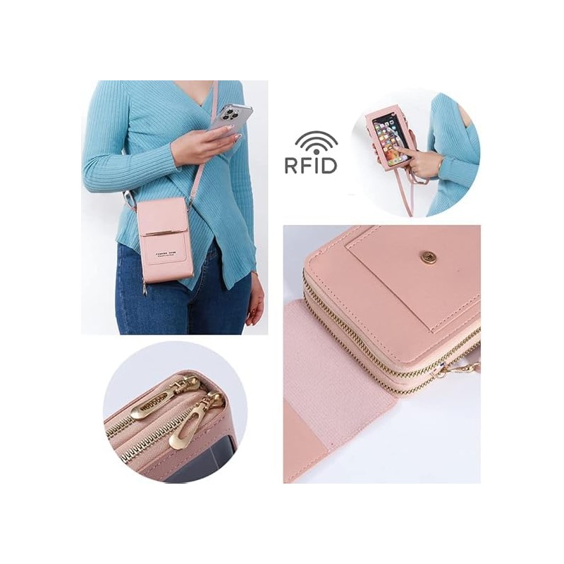 Anti-Theft Leather Bag,Small Crossbody Cell Phone Purse Wallet for Women,Touchscreen