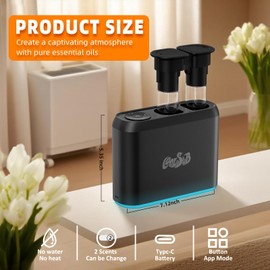 CoolSub Smart Aroma Diffuser, Dual-Nozzle Waterless Essential Oil Diffuser with Cool Mist, Super Silent Aromatherapy Essential Oil Diffuser Battery Operated for Car, Home, Office Black