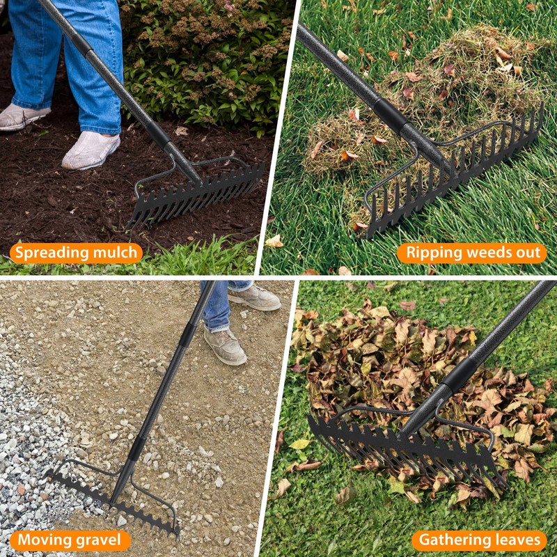 Rake, 17 Tines with 49 Inch Handle, 17 Inch Wide