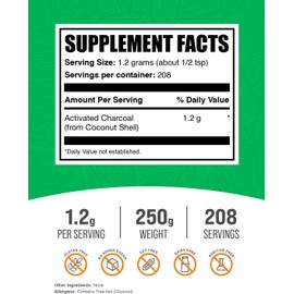 BulkSupplements.com Activated Charcoal Powder - from Coconut Charcoal, Charcoal Powder for Teeth Whitening - Vegan & Gluten Free - 1200mg per Serving, 250g (8.8 oz) (Pack of 1)