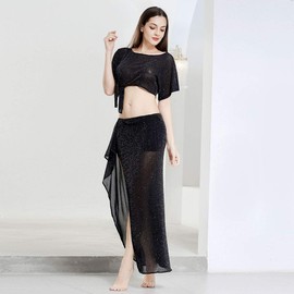 ROYAL SMEELA Disfraz de danza del vientre para mujer, falda de danza del vientre, manga de murciélago, disfraz de carnaval, Negro, M