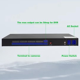 UltraPoE 1U Rack Mount Power Supply – 18-Channel 12V 20A DC Output with Reset Fuse, 4ft Replaceable AC Cord. Ideal for Security Cameras, DVRs, CCTV Systems