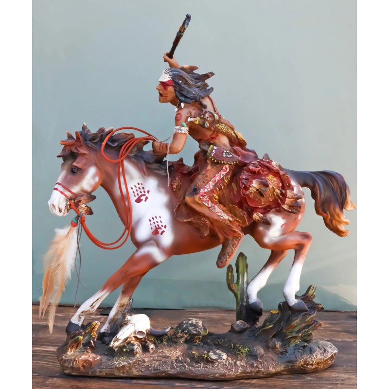 Native Indian Chief Warrior With Hand Axe Charging On Warpath