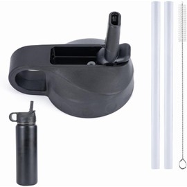 Tapa de pajita compatible para botella de agua de boca ancha de 12/16/18/20/32/40/64 onzas,tapa de repuesto para Thermoflask,tapas de botellas de agua con 2 pajitas y 1 cepillo para polvo de pajita