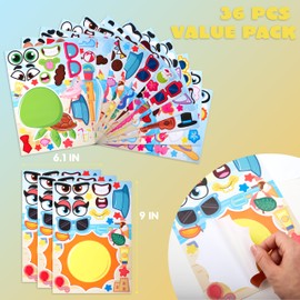 JOYIN Pack of 36 Animal Stickers Children, Sticker Set, Make-a-Face Stickers, Small Gifts for Children, Children's Birthday Party Favours, Party Bags, Children's Birthday Party from 3 Years (Summer)