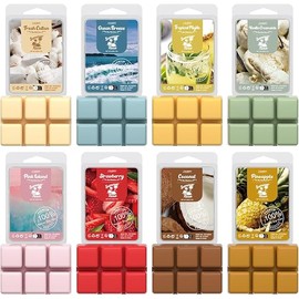 Salubrito Summer Scented Wax Melts, Strong Scented Soy Wax Cubes/Tarts Variety Gift Set, Fresh Cotton, Ocean Breeze, Mojito, Pink Island, Coconut, Pineapple, Vanilla Cream, Strawberry, 8x2.5oz