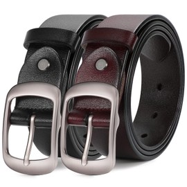 SUOSDEY 2 Pack Womens Genuine Leather Belts, Waist Belt with Pin Buckle for Jeans Pants,black and coffee,width 1.3'',X-Large: fits waist from 43''-46''