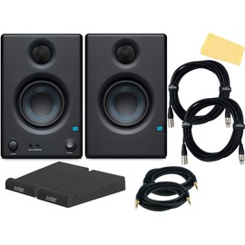 PreSonus Eris E3.5 Studio Monitor Pair Bundle with Isolation Pads, XLR Cables, TRS Cables, and Austin Bazaar Polishing Cloth