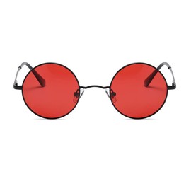 Dollger Round Polarized Sunglasses for Men Women Retro Metal Style Black Frame Red Lens Small Circle Hippie Sunglasses