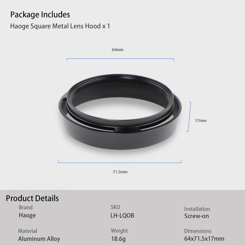 Haoge Metal Lens Hood Shade for Leica Q3 Q2 Q-P