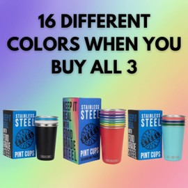 Real Deal Steel Rainbow Cups 16 oz Pint Cups, Stackable Tumblerrs, Eco Friendly Premium Metal Drinking Glasses