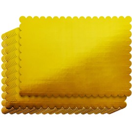 Sparkle and Bash - Paquete de 12 tablas de pastel doradas de hoja de cuarto – láminas festoneadas rectangulares de 10 x 14 pulgadas para magdalenas y magdalenas