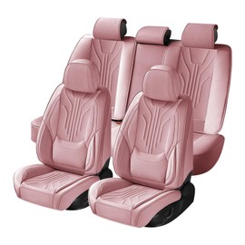 DOMAL Car Seat Covers Full Set,Universal Leather Car Seat Cover,Waterproof Non-Slip Edge Wrapping Car Seat Protector,Fit for Trucks, SUVs,Sedan (Pink, Full Set(5 Seats))
