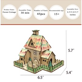 MPIUET 3D Wooden Puzzle for Adults, Forest Little House Model Kits to Build, Log Cabin 3D Puzzle, Wooden Country Cottage Building Model, 6.5"*5.4"*5.7", Tabletop Decoration