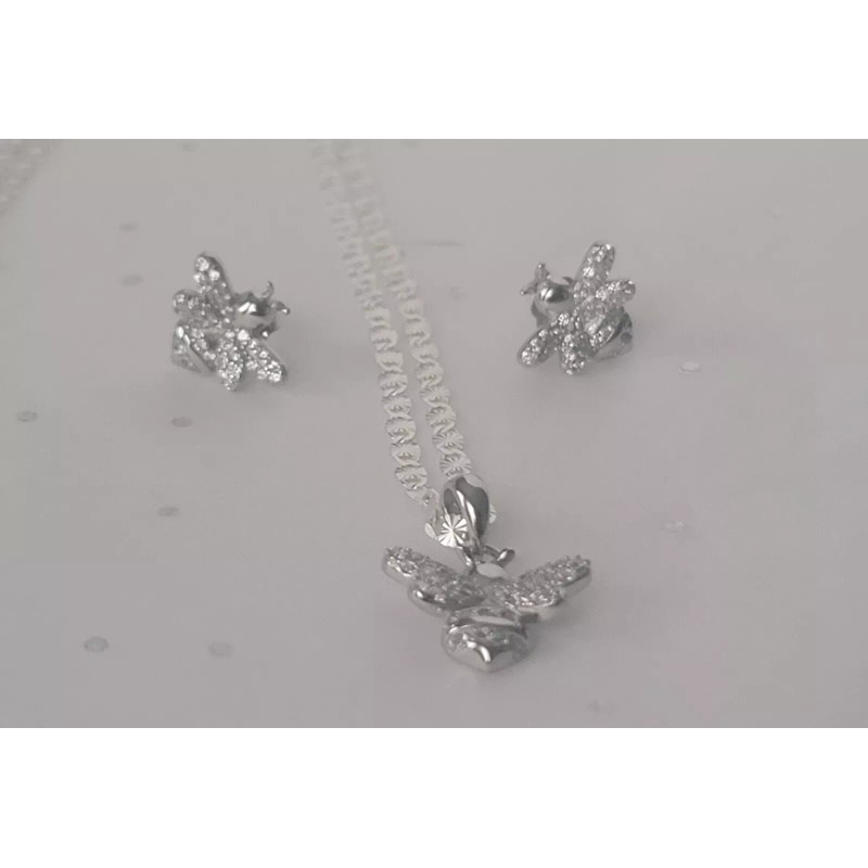 925 Sterling Silver Bee Stud Earrings & Necklace Pendant Set