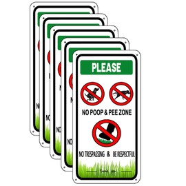 WOSTOD No Poop And Pee Zone LawnPuppy Yard Sign, No Pooping Dog Sign, Warning Dog Sign for Fence Outdoors Lawn Garden Yard Signs 5X10 Inches 5Pcs