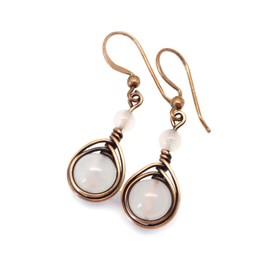 Pillar of Salt Studio Handcrafted Solid Copper Earrings with White Quartz Gemstone (Antiqued Copper, 1" drop)