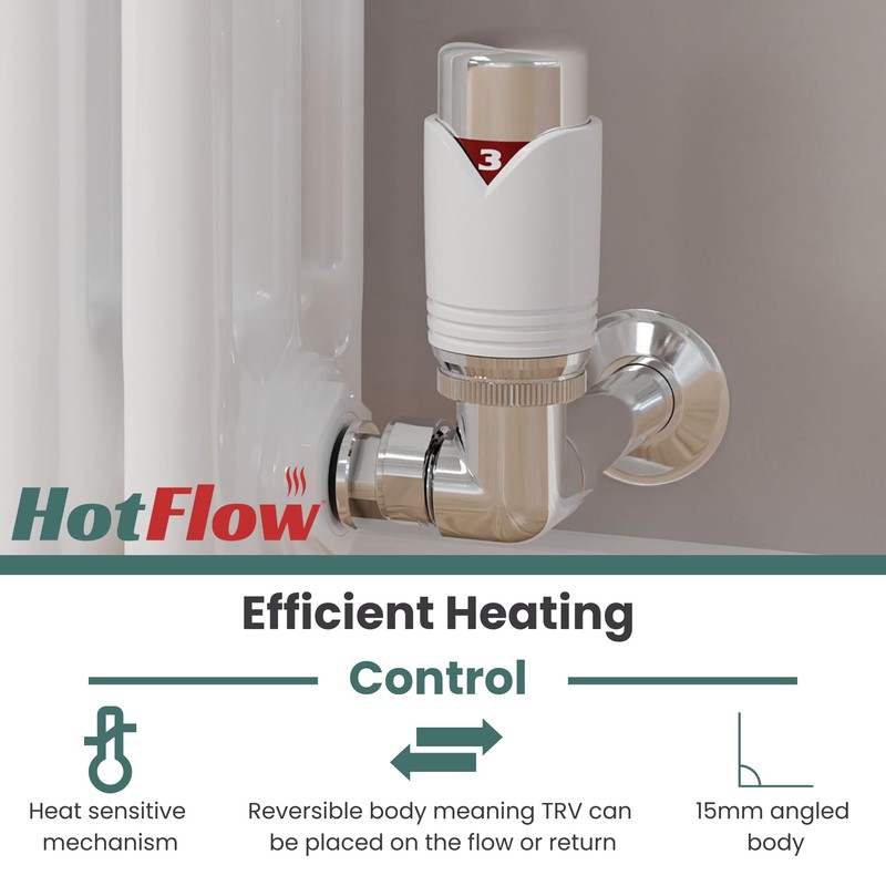Hot Flow White Marella 3 Modern Thermostatic Radiator Valve Corner
