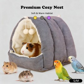 Hoopttay Bird Bed for Cage Winter Warm Bird Bed with Soft Plush Hanging Hammock & Hut Tent, Hideaway Sleeping Nest for Budgies, Parakeets, Cockatiels (Grey, S)