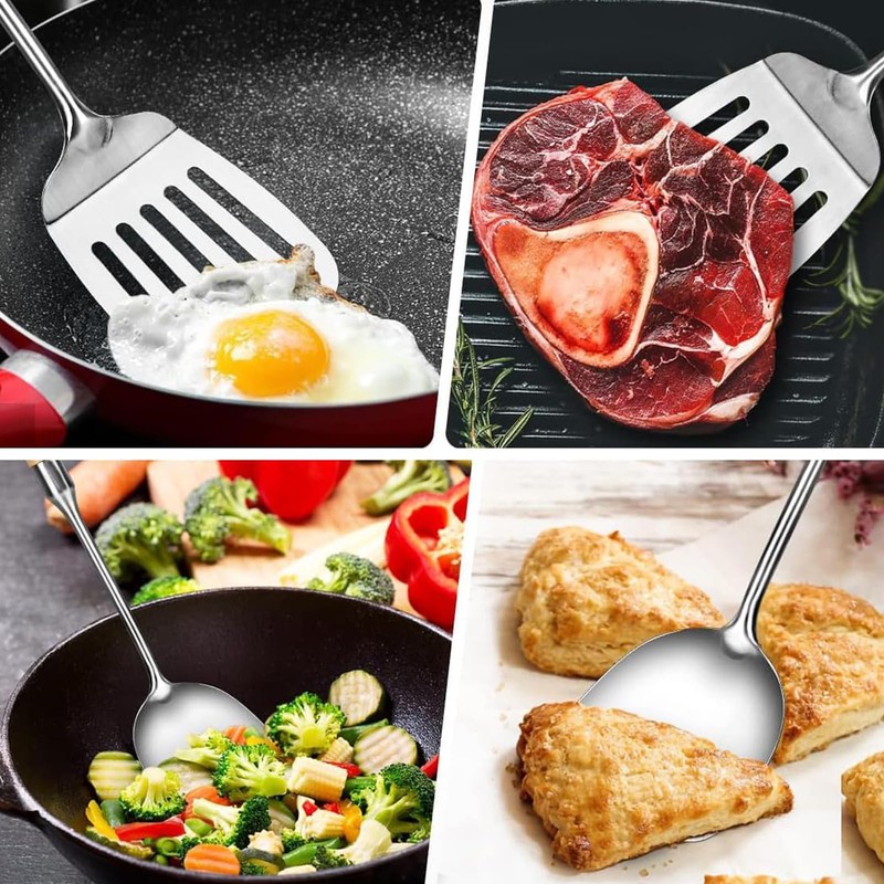 Spatulas for Cooking, Spatula, 2 Pcs Silver Stainless Steel Spatula