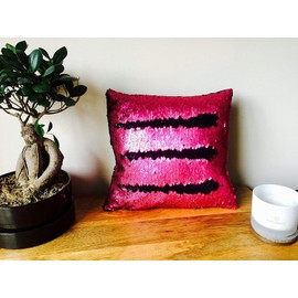 LushFabric x2 MERMAID SEQUIN CUSHION Cover Pillow Case Reversable Flip Sequins Sofa 35x35cm - SET OF 2 (Hot Pink & Matte Black (No Pillow Insert))