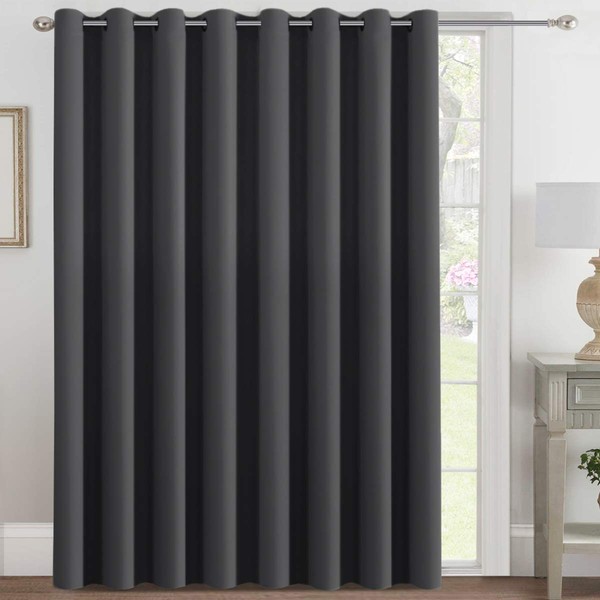 H.VERSAILTEX Blackout Patio Curtains 100 x 96 Inches for Sliding Door Extral Wide Blackout Curtain Panels Thermal Insulated Room Divider - Grommet Top, 8' Tall by 8.5' Wide - Charcoal Gray