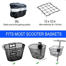 Knee Scooter Accessories, Knee Scooter Basket Liner & Cargo Net, Knee Walkers Bicycle Basket Waterproof Rain Cover with Reflective Strip Bike Basket Accessories Fits Most Knee Scooter Baskets