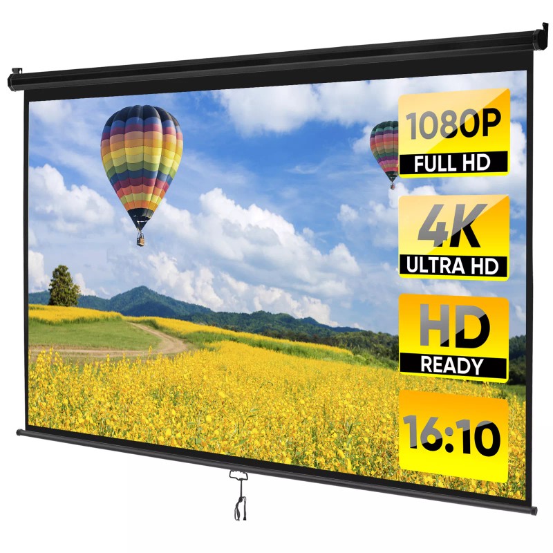 100" Projector Screen Manual Pull-down 16:10 Hd Projection Screen Office