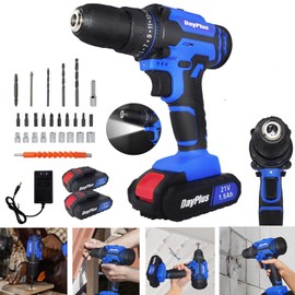 21V Cordless Drill Set with 2 Li-ion Batteries and Charger, 3/8" Keyless Chuck Variable Speed Electric Power Drill Driver Set with 25+1 Positions Clutch, Built-in LED Light and 26pcs Accessaries