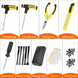 QWORK® 57 Stück Reparaturset für Platte Reifen, Reparaturset für Platte Reifen, für Auto, LKW, Motorrad & Fahrrad