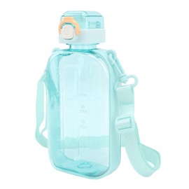 Botella de Agua Plana de 750 ml, PC Transparente Delgada a Prueba de Fugas con Escala y Correa, Portátil para Viajes Gimnasio Campamento