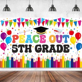 5th Grade Graduation Decorations Banner, Large 71''x43'' Peace Out 5th Grade Decorations 5th Grade Graduation Banner, Colorful Elementary School Graduation Decorations Indoor Outdoor Party Background