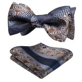 HISDERN Mens Bow Ties Paisley Floral Bow Tie for Men Self Tied Pocket Square Classic Formal Woven Bowties Tuxedo Wedding Bowtie Handkerchief Set