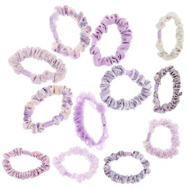 WOONEKY 12pcs Elegant Floral Hair Ties Large Scrunchies Bands for Hair Stretchy Bands for Women Girls