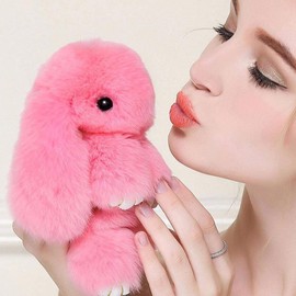 Song Qing Cute Bunny Keychain Soft Rabbit Fur Pompom Ball Fluffy Keyring