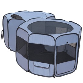 Puppy Playpen - Portable Cat Playpen - Collapsible Dog Crates for Small Dogs - Condo for Dog Cat Kitten Outdoor Indoor Play Tent Double Room Grey