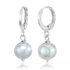 AeraVida Timeless and Chic Freshwater Gray Pearls Sterling Silver Mini Hoop Earrings