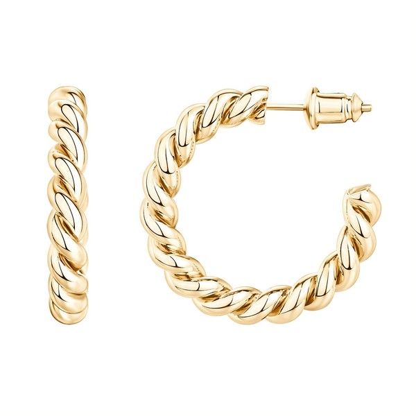 PAVOI Womens 14K Plated – Yellow Gold - Sterling Silver Rope Round Hoop Earring