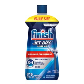 Finish Jet-Dry Dishwasher Rinse Aid, Compatible with Dishwasher Detergent, Prevents Spots & Residues, Dries, Shine & Protects, 32 oz, 300 washes