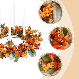 CIR OASES 12in Fall Wreath with Lambs Ears, Leaves & Flowers - Artificial Maple Candle Holder for Thanksgiving, Autumn & Holiday Parties