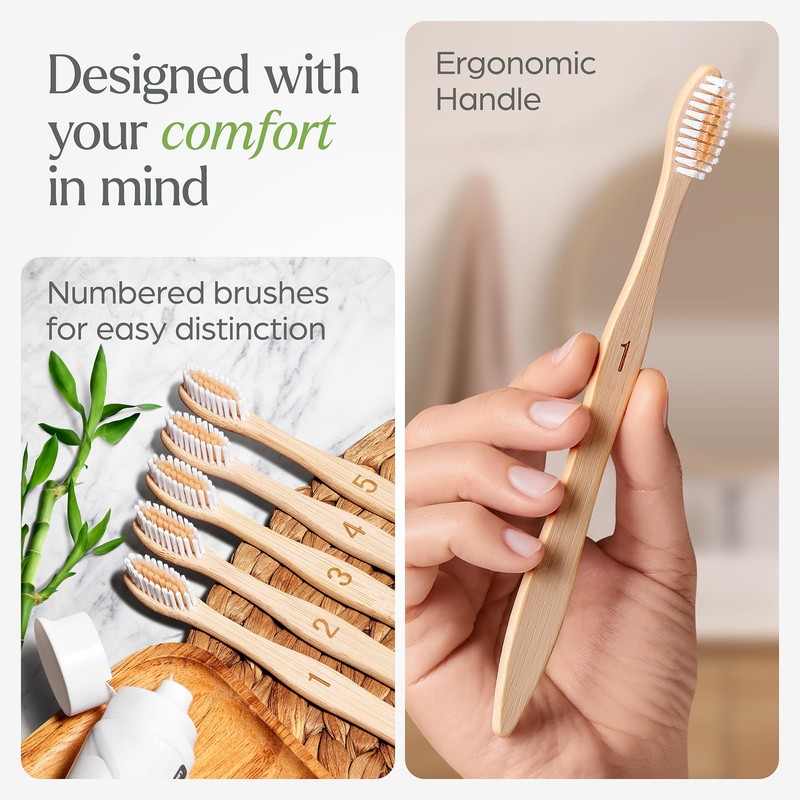VIVAGO Bamboo Toothbrushes 10 Pack - BPA Free Soft Bristles