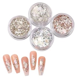 ZHEJIA Nail Parts [4 Colors] Glitter Container, Glitter, DIY Nail Art, Jewelry Parts, Jewelry Parts, Nail Parts, Sequins, Nail Decoration, Hair Ornament, Face, Body, Christmas, New Year