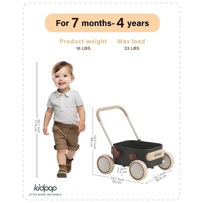 Kidpop PULA 2-in-1 Push and Pull-Along Wagon, Baby Push Walker