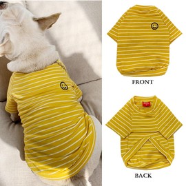 Dog Shirts for Small Dogs,100% Cotton Girl Boy Dog Clothes,Striped French Bulldog Clothes,Matching Dog and Owner Clothes Separately Sold(Yellow,Pet-S)