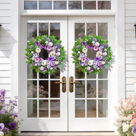 Spring Wreaths for Front Door Outside 24 Inch,Summer Wreath with Purple Morning Glory,Peony and Hydrangea,Spring Door Wreath for Indoor Outdoor Farmhouse Wall Proch Home Decor