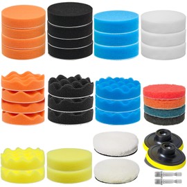 GOH DODD 38 Pieces 3 Inch Buffing Polishing Pads, Car Foam Drill Polishing Pad Kit Sponge Pads Buffer Polisher Kit Headlight Restoration Kit with Wool Pads for Car Polishing, Waxing and Cleaning