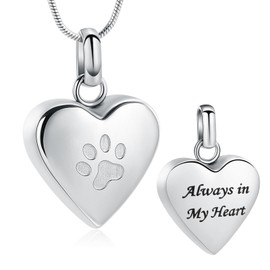 Pet Cremation Jewelry for Ashes Pendant Paw Print Pet Heart Urn Necklace Memorial Keepsake Jewelry for Pet/Dog's/Cat's Ashes